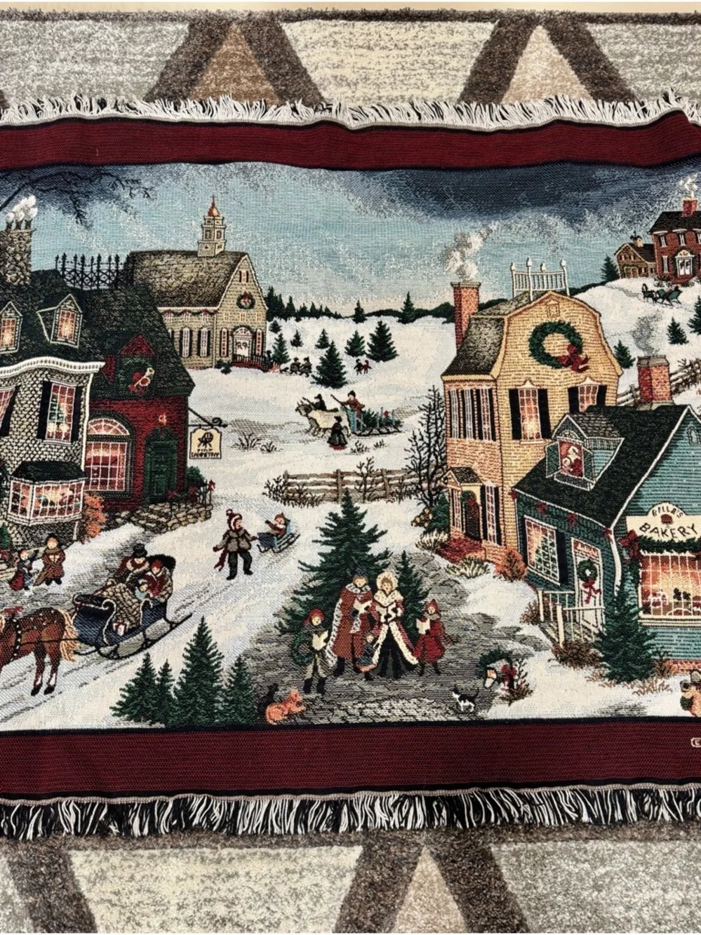 Holiday Village Tapestry Throw Blanket Linda Nelson Stocks by Goodwin Weavers